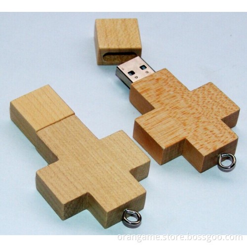 Eco-Friendly Cross Wooden USB Flash Drive Customized Engrave Logo